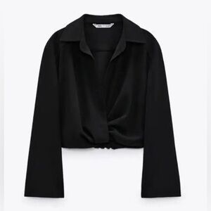 Zara black crop top with collar